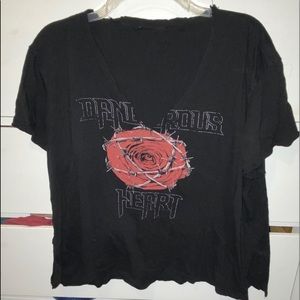 Plus Size Grungy Black V Neck Tee